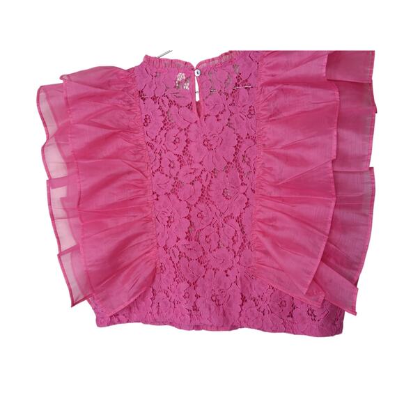 New without Tags POL Pink Lace Ruffle Flutter Sleeve Blouse Top Size Small - Picture 12 of 16